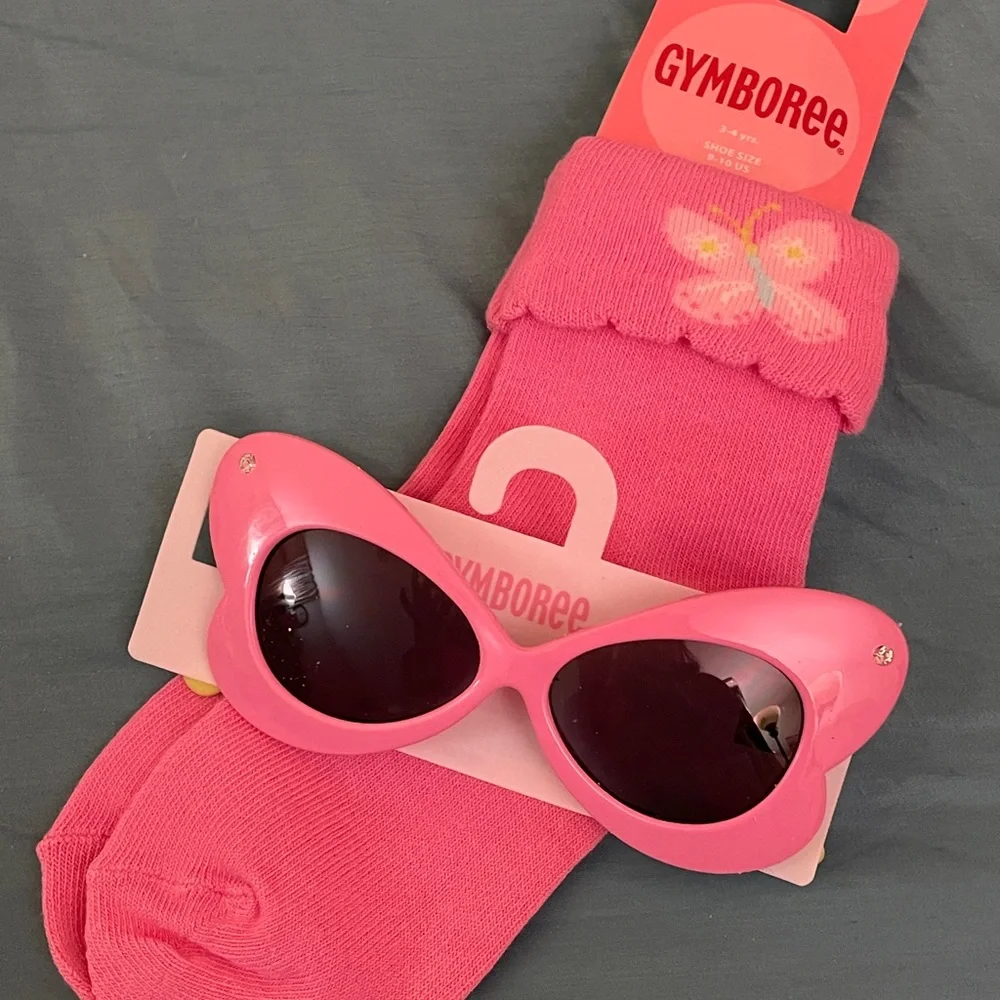 NWT 2pcs Set Gymboree Pink Sunglasses Butterfly embroidered Socks Sz 3-4